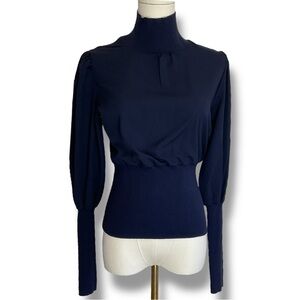 French Connection Top Navy Blue Krista High Neck Blouse Longsleeve Size XS‎ NWT